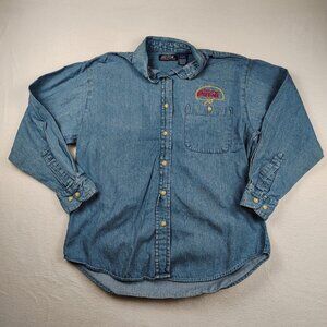 VTG Hilton Corporate Casuals Coca-Cola Shirt Womens sz L Cotton Denim